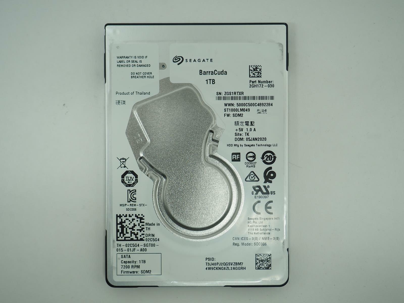 Seagate BarraCuda 1TB 2.5" SATA 7.2K HDD Tested, Wiped - ST1000LM049