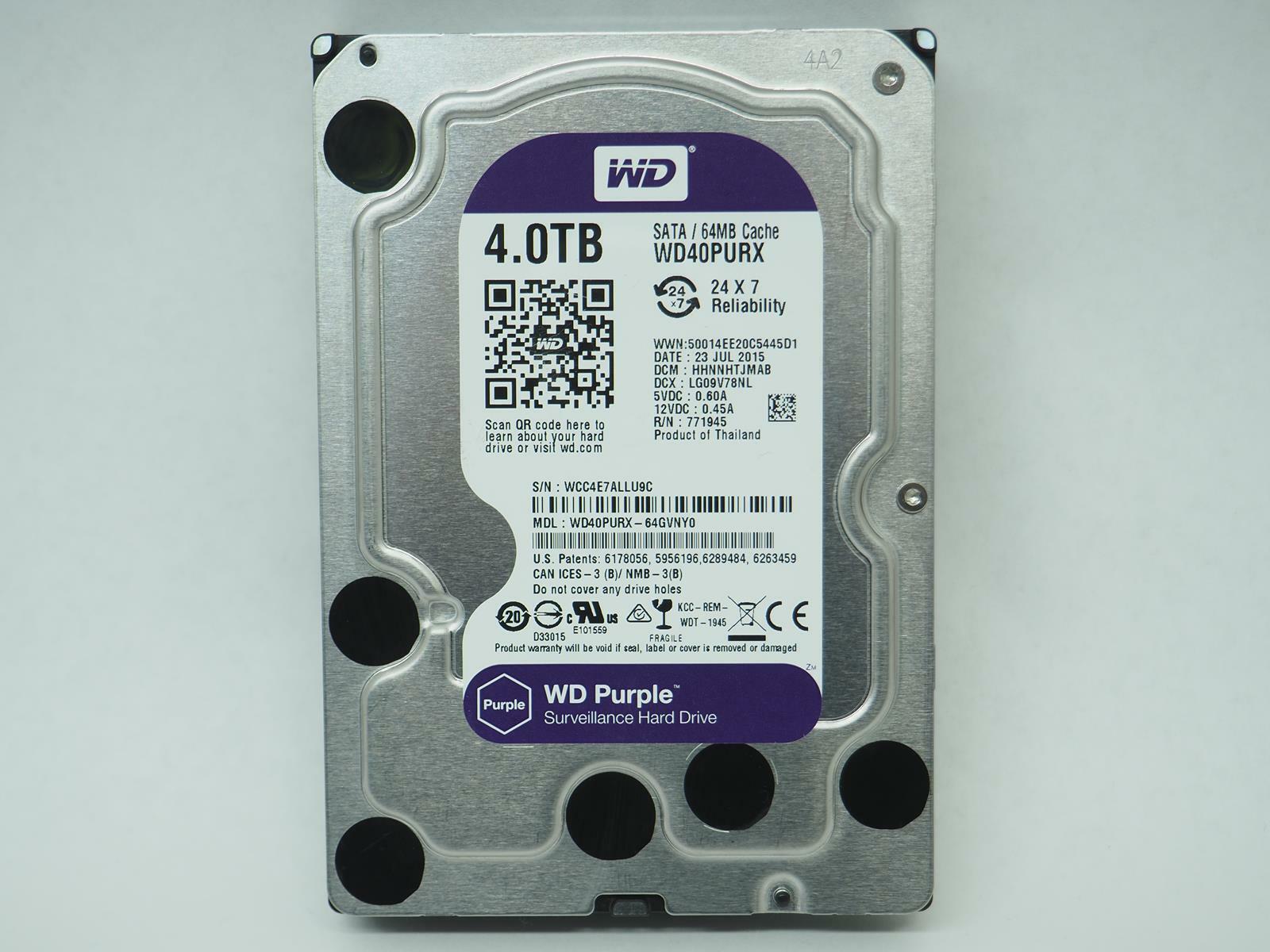 Western Digital WD Purple 4TB SATA Surveillance 3.5" Desktop HDD Tested, Wiped