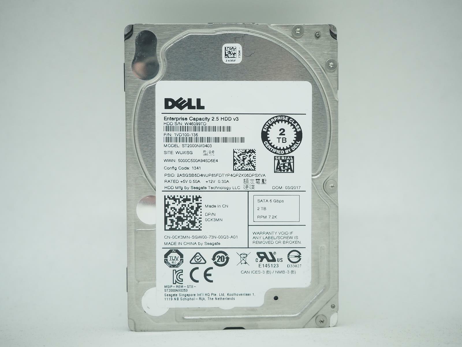 DELL 2TB 2.5" SAS HDD Hard Drive Tested, Wiped -ST2000NX0403