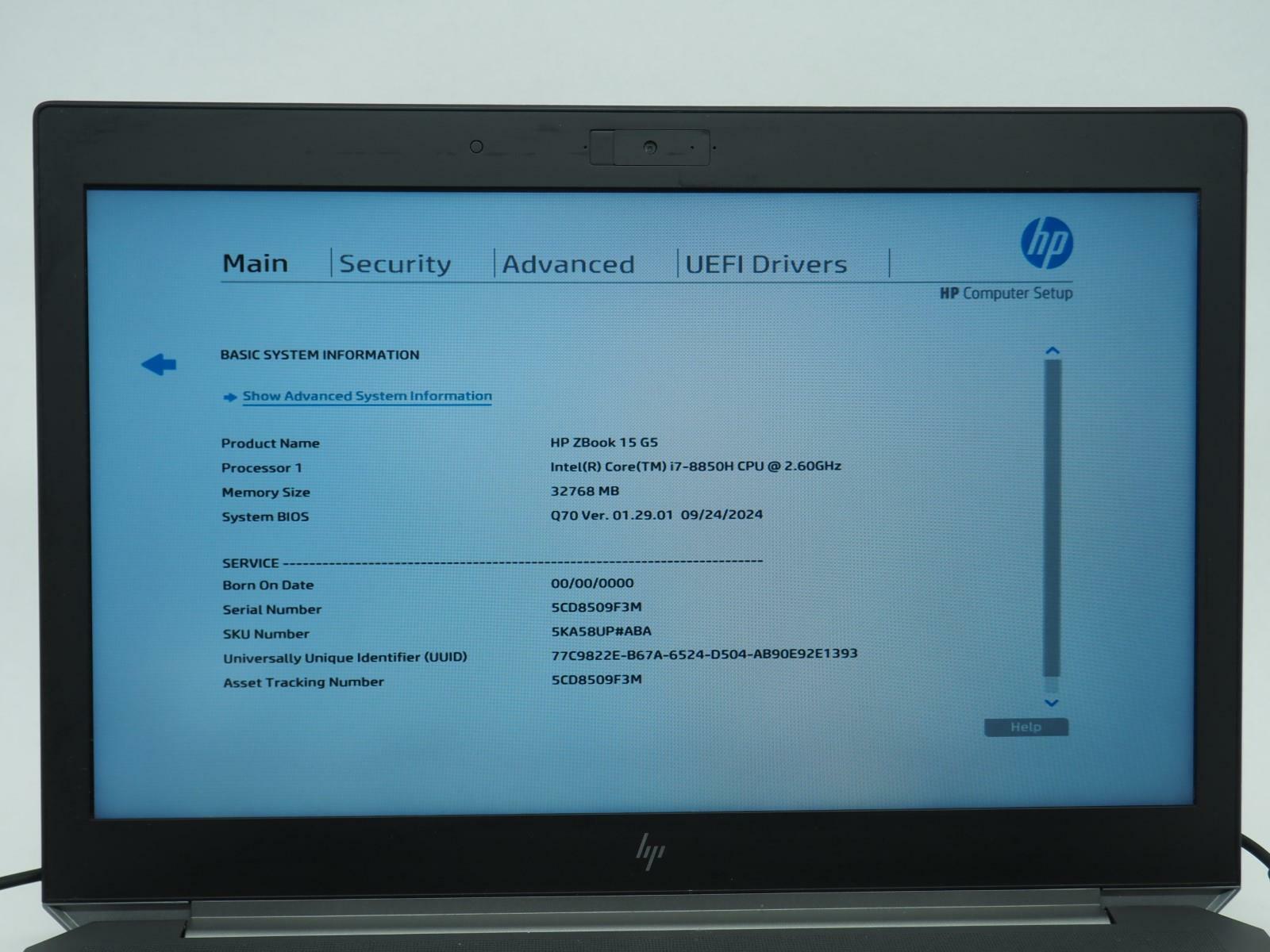 HP ZBOOK 15 G5 15.5" Intel Core i7-8850H 2.60GHz 32GB RAM 512GB NVMe No Adapter