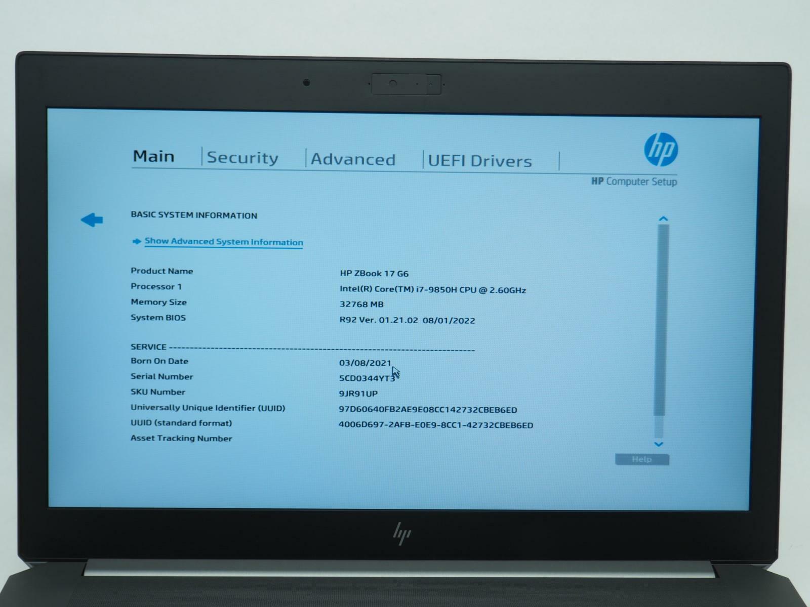 HP ZBOOK 17 G6 17" Intel Core i7-9850H 2.60GHz 32GB RAM 512GB NVMe