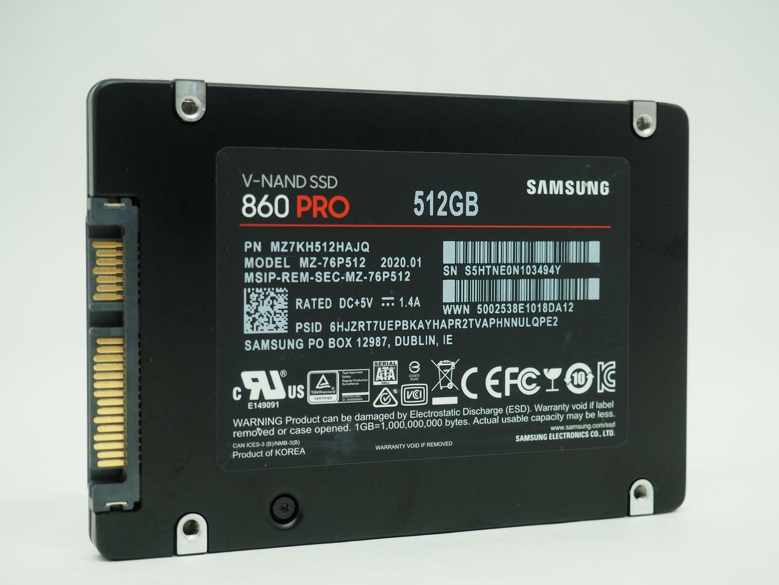 Samsung 860 PRO 512GB 2.5" SATA Laptop V-NAND SSD Tested, Wiped -MZ-76P512