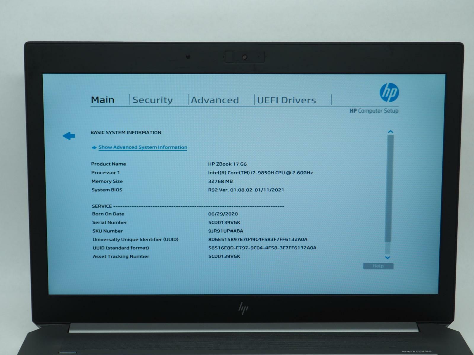 HP ZBOOK 17 G6 17" Intel Core i7-9850H 2.60GHz 32GB RAM 512GB NVMe