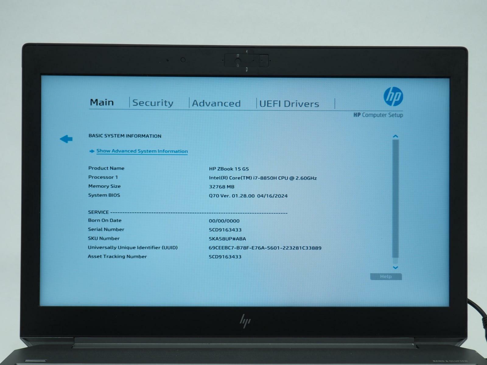 HP ZBOOK 15 G5 15.5" Intel Core i7-8850H 2.60GHz 32GB RAM 512GB NVMe
