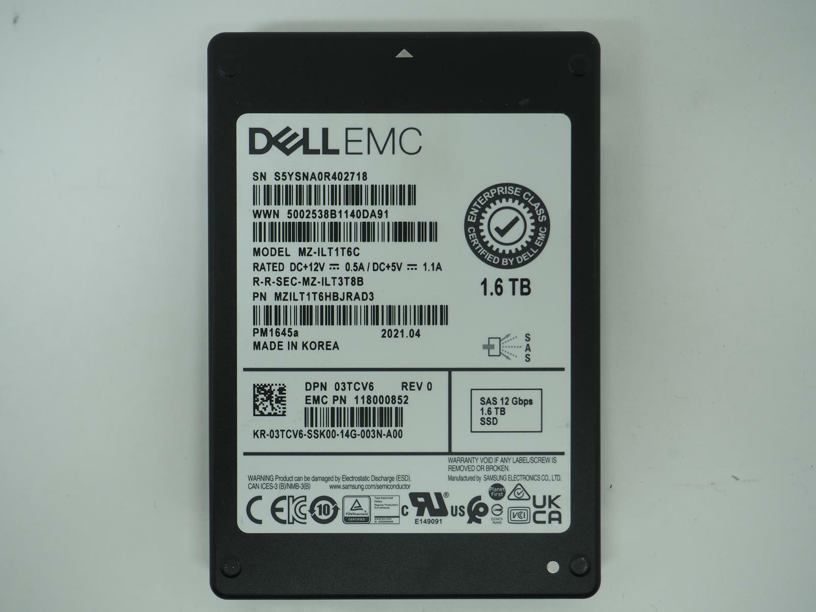DELL EMC 1.6TB 2.5" SAS Enterprise SSD *Please Read* Tested, Wiped -MZ-ILT1T6C