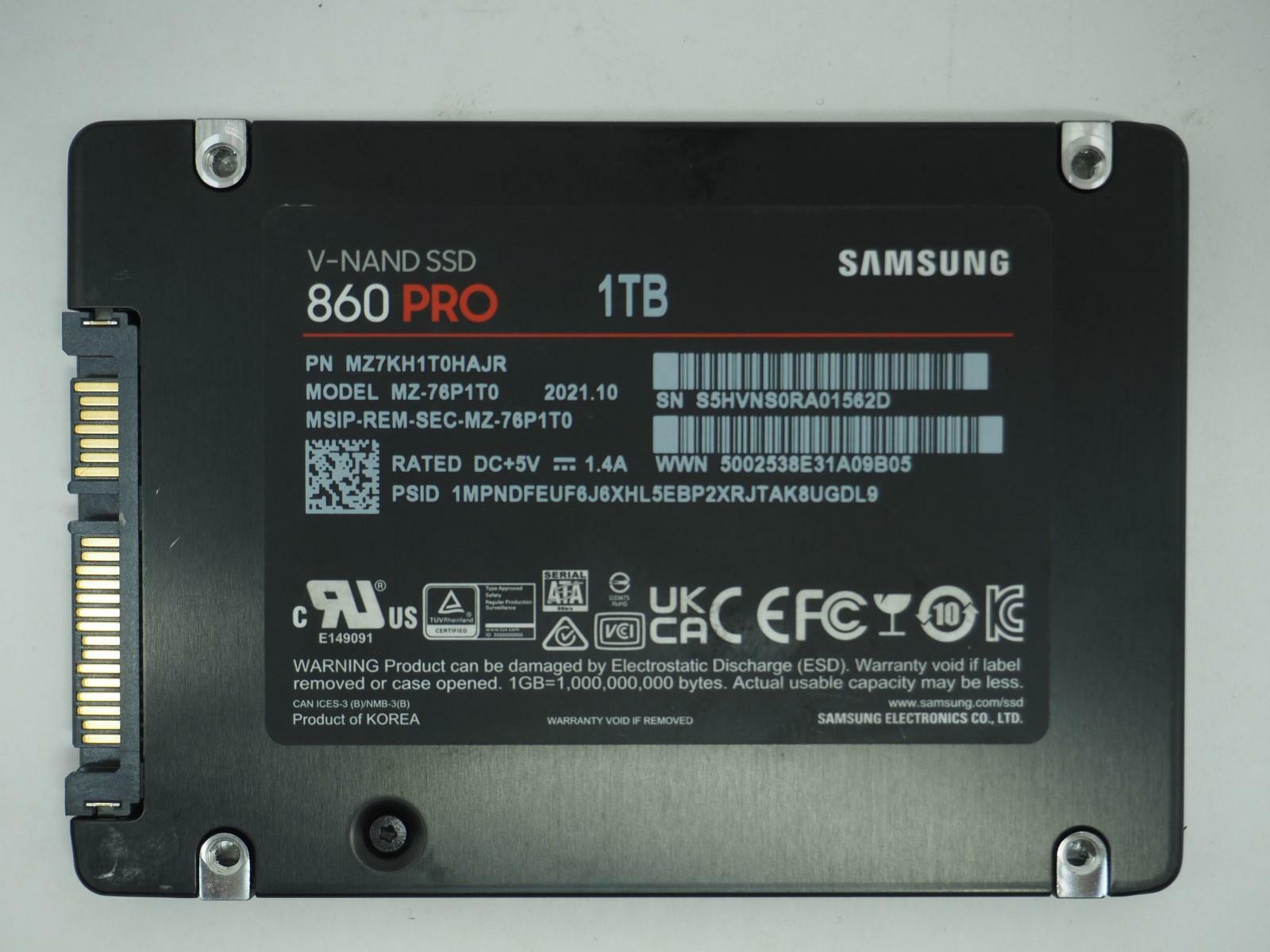Samsung 860 PRO 1TB 2.5" SATA V-NAND SSD Tested, Wiped - MZ-76P1T0