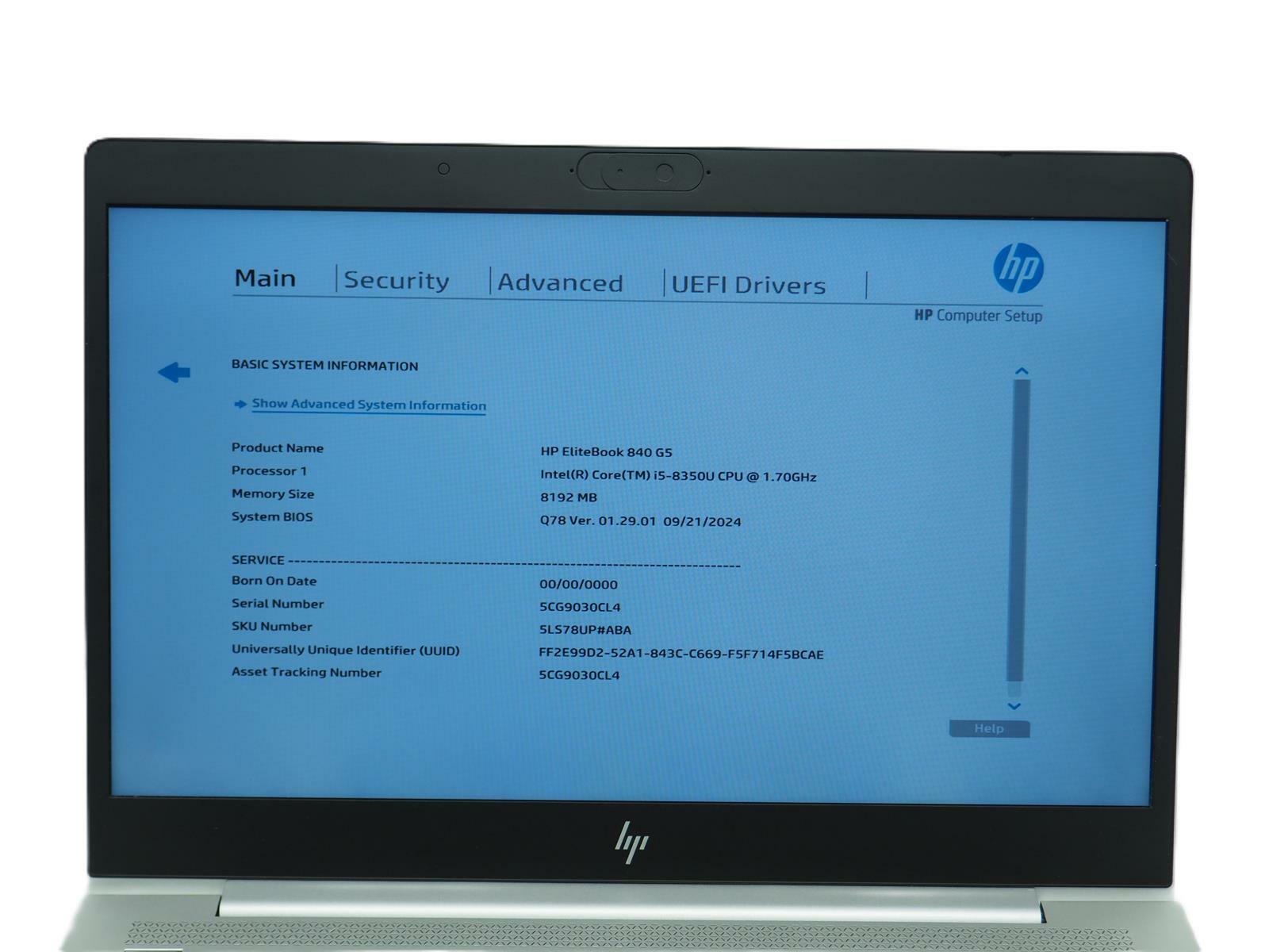 HP ELITEBOOK 840 G5 14" Intel Core i5-8350U 1.70GHz 8GB RAM 256GB NVMe