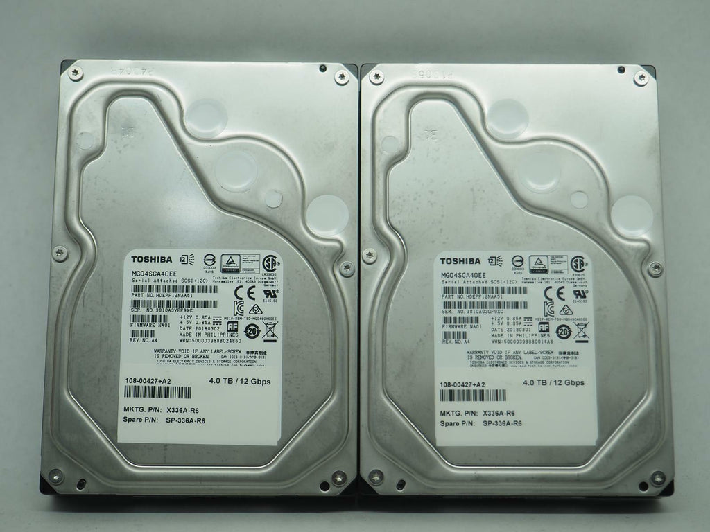 Lot of 2 TOSHIBA 4TB 3.5" SAS HDD Server Hard Drives Tested, Wiped - MG04SCA40EE