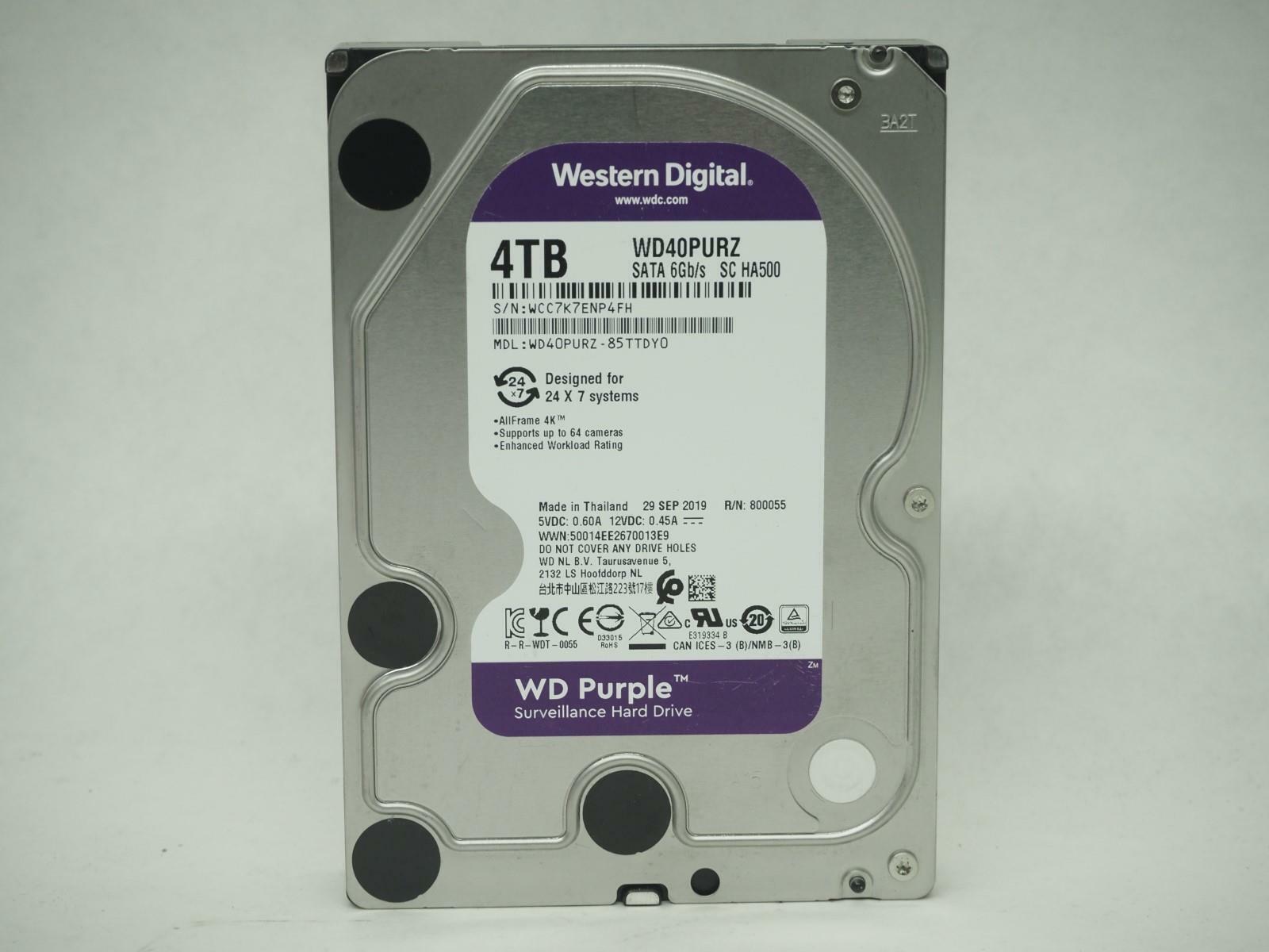 Western Digital WD Purple 4TB 3.5" SATA Desktop HDD Tested, Wiped - WD40PURZ
