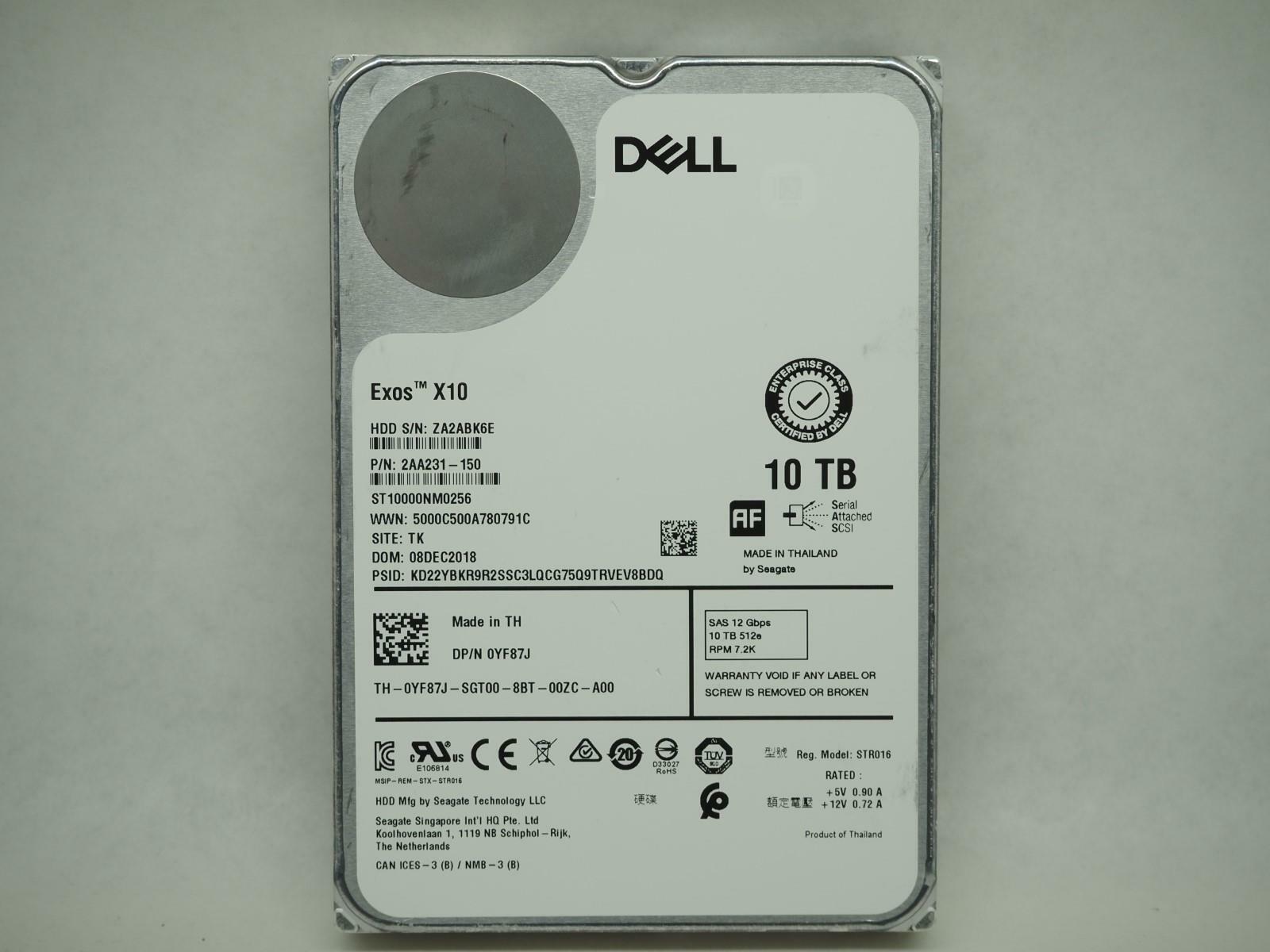 DELL Exos X10 10TB 3.5" 7.2K SAS HDD Hard Drive Tested, Wiped - ST10000NM0256