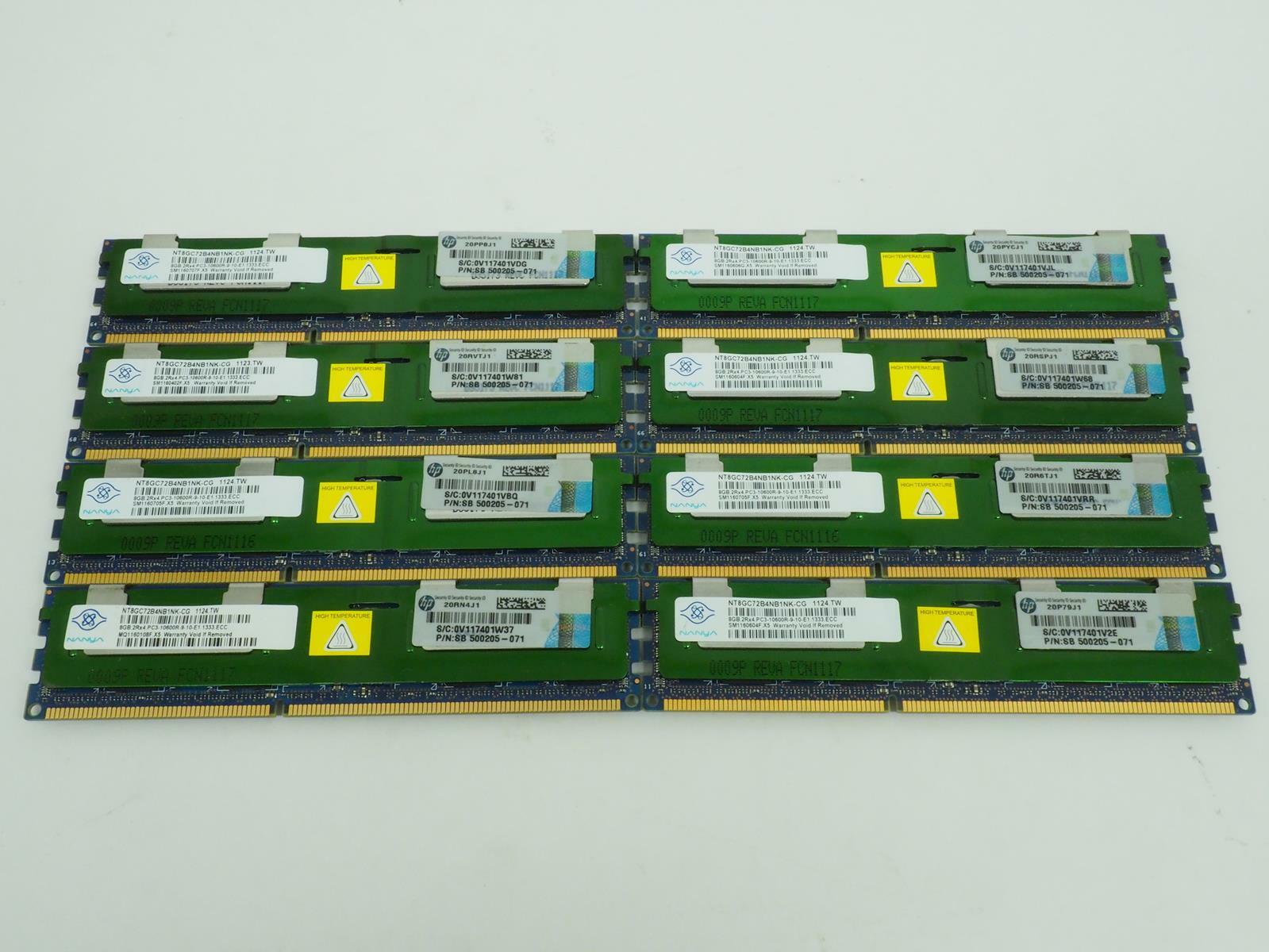 Lot of 8 NANYA GB PC3-10600R Server Ram / Memory - NT8GC72B4NB1NK-CG