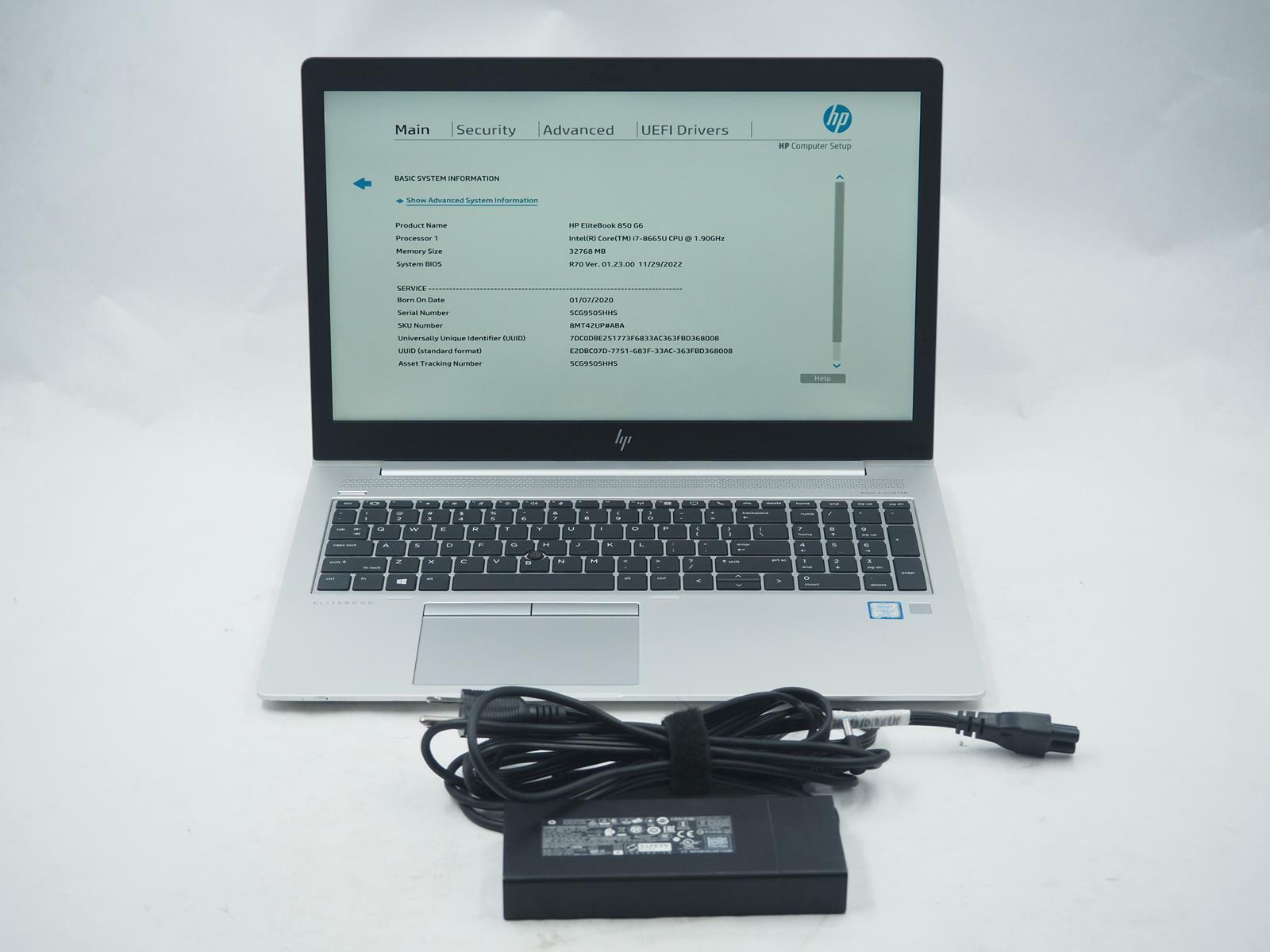 HP ELITEBOOK 850 G6 15.5" Intel Core i7-8665U 1.90GHz 32GB RAM 1TB NVMe